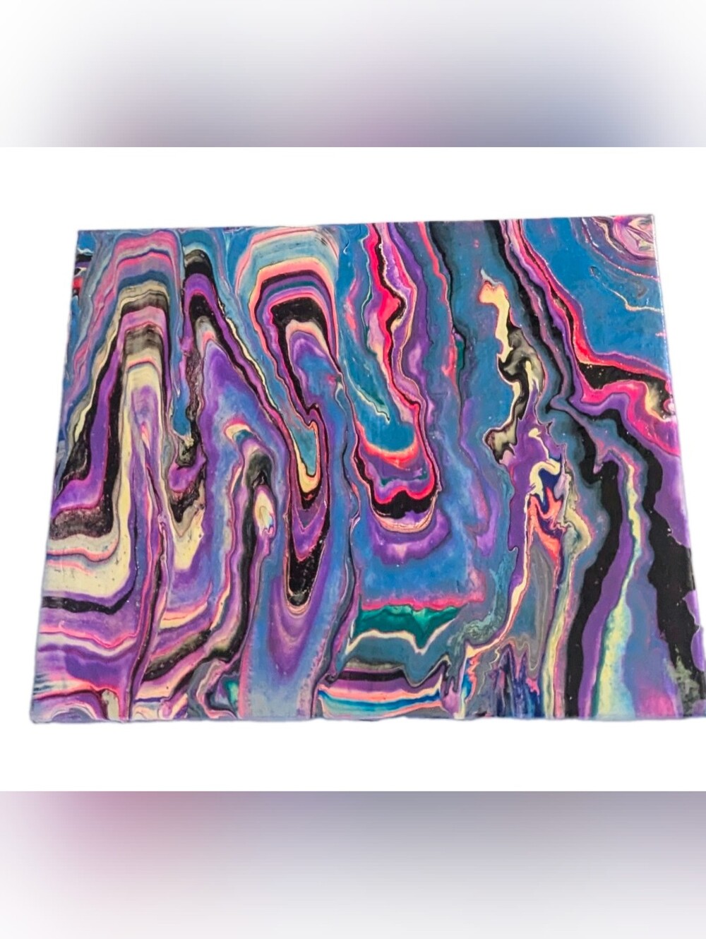 Abstract Fluid Pour Painting Purple Pink Acrylic 8" x 10" Home Decor Wall Art